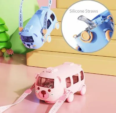 Kids Bus Water Bottle Blue Pink ABS Plastic